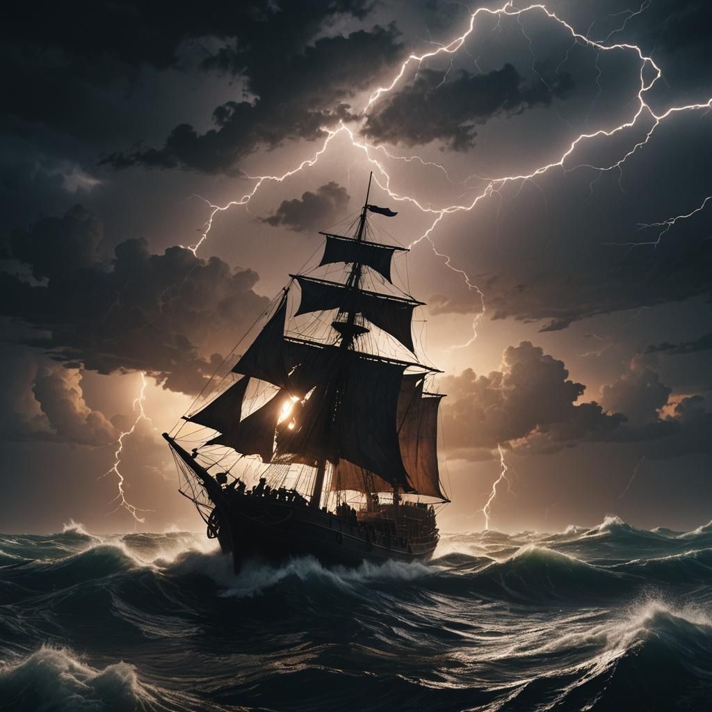 Smuggler's Boat Silhouette in Stormy Seas