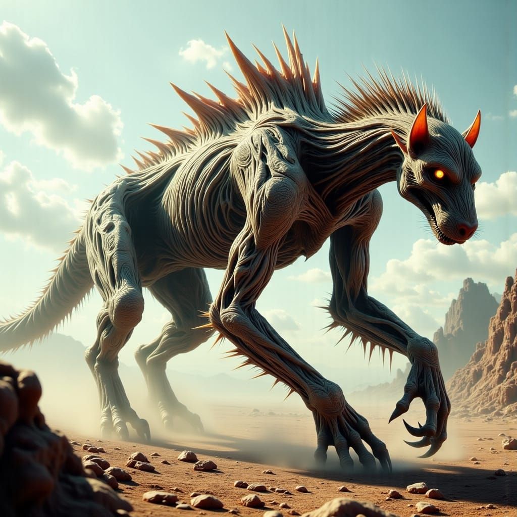 Surreal Land Monster Emerges from Arid Landscape