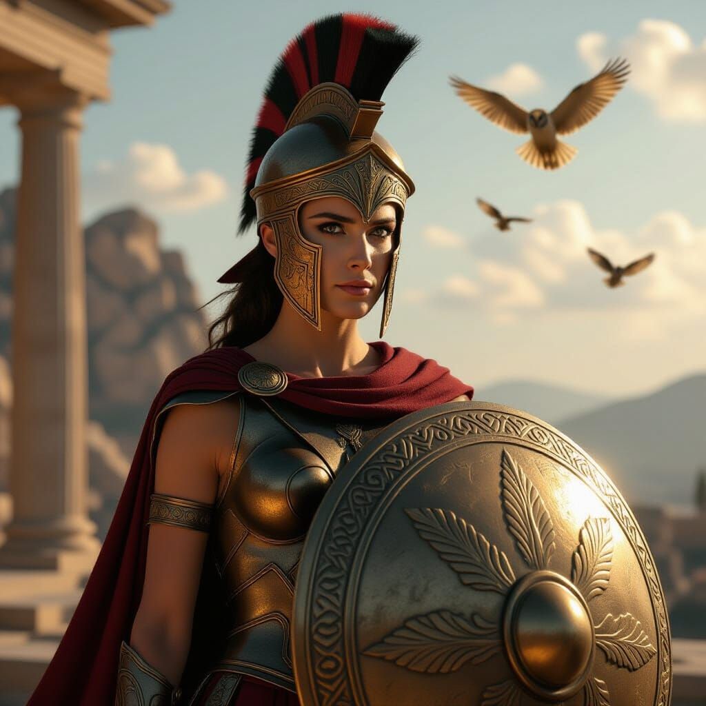 Athena Embodies Wisdom and Strategy in Cinematic Style