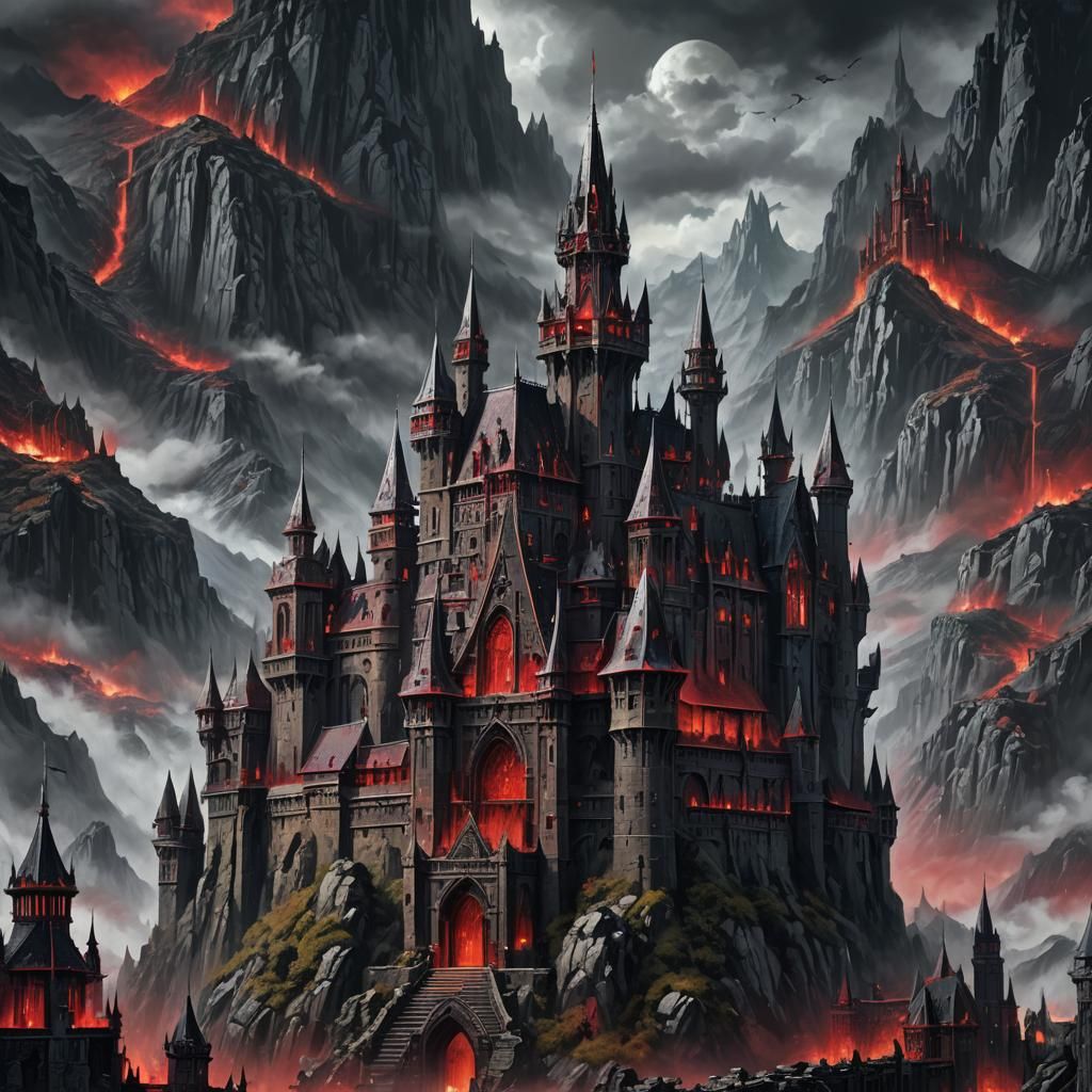 Cyborg Vampire Fortress in Dark Fantasy Sci-Fi Style