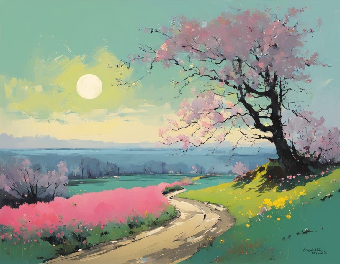 Vibrant Spring Landscape Painting