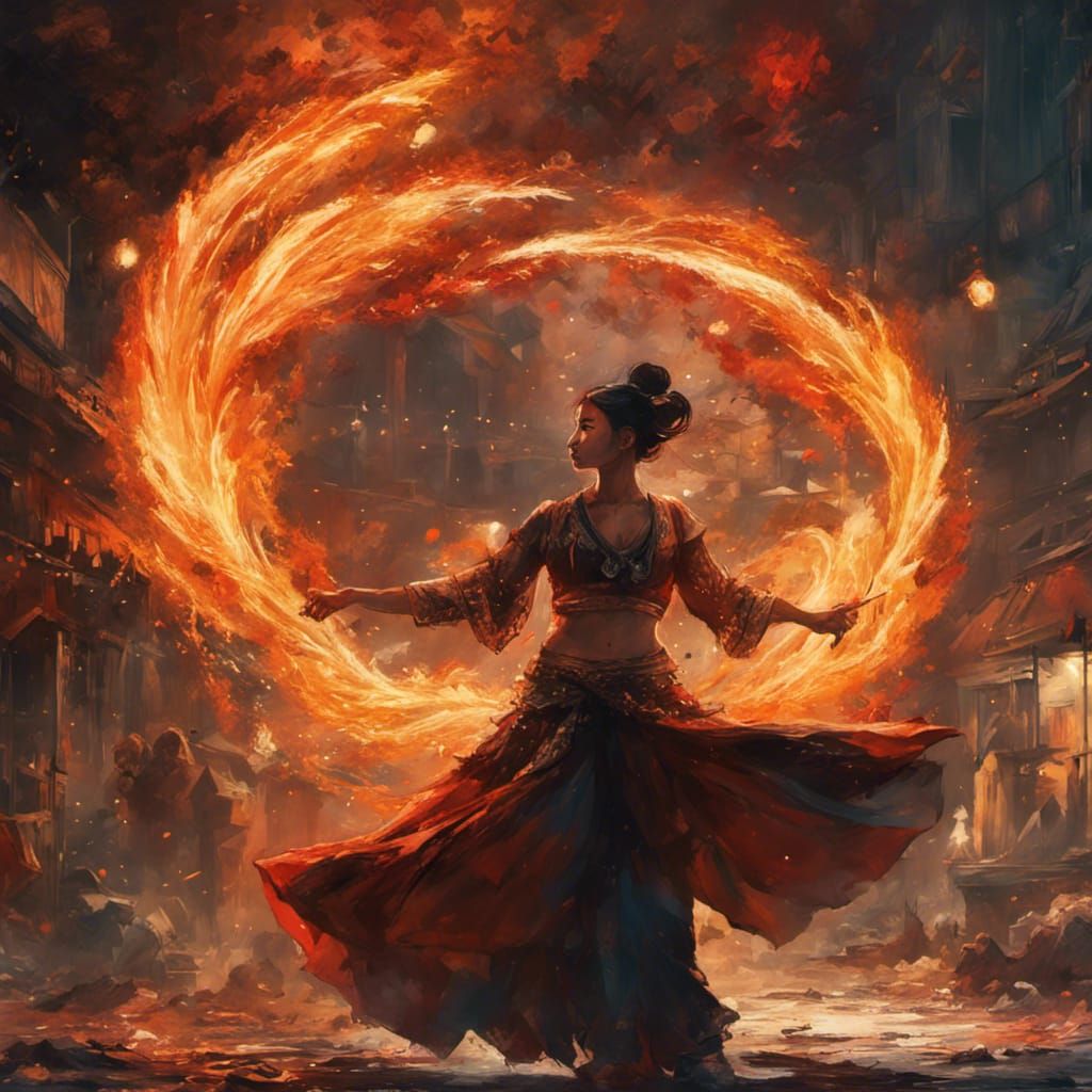 Spectacular Fire Dancer in Hyperdetailed Digital Art