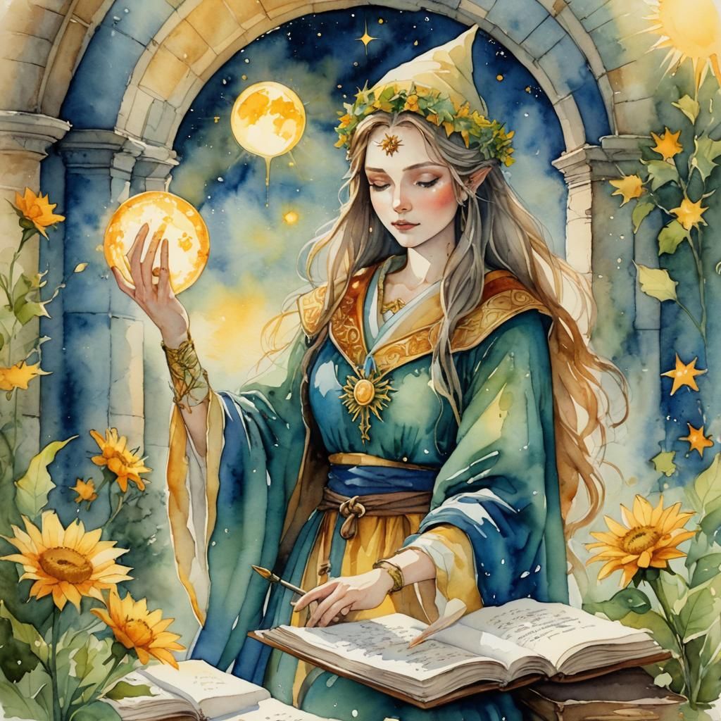 Watercolor Wizard in Divine Heavenly Sunshine
