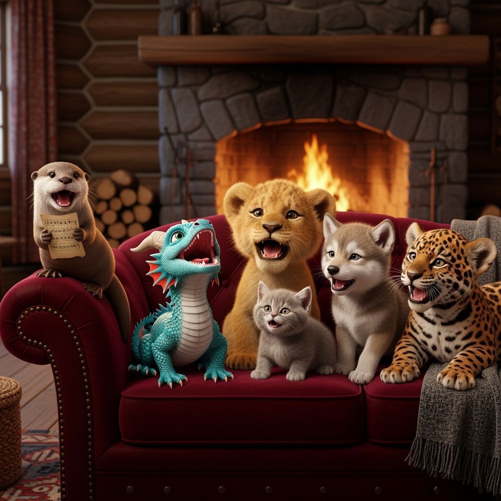 Cute Baby Animals Singing Together in Cozy Cabin