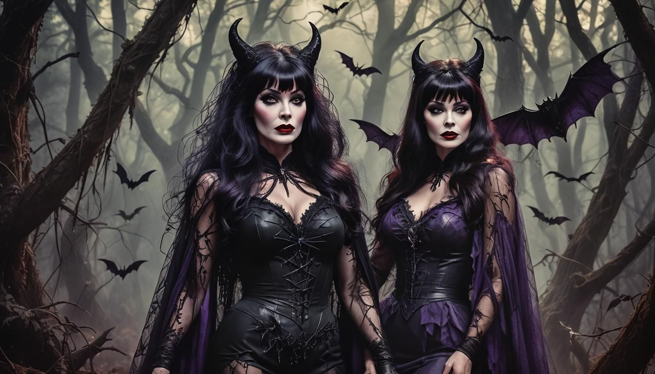 Elvira Dark Fantasy Pinup in Gothic Horror Style