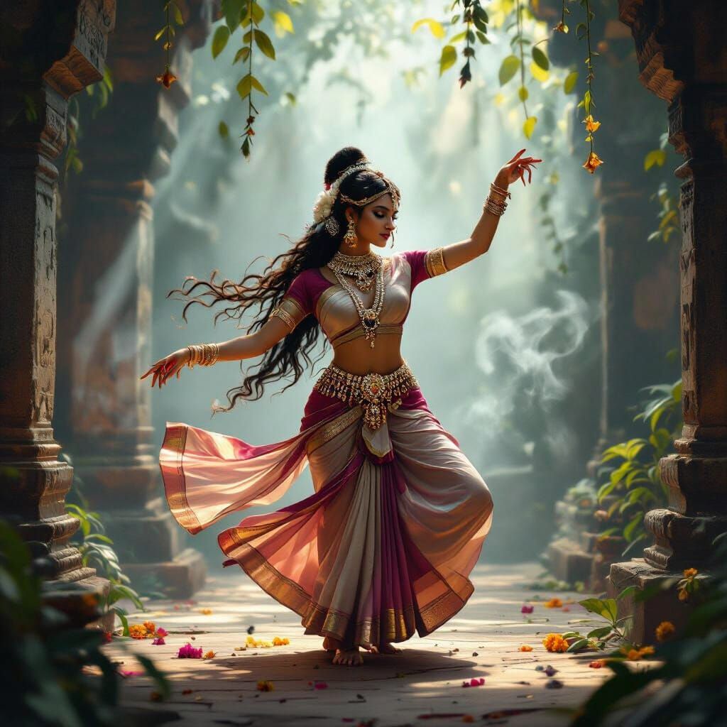 Ethereal Indian Dancer in Jungle Temple