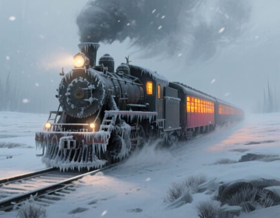 Frozen Train Journey Through Snowy Tundra