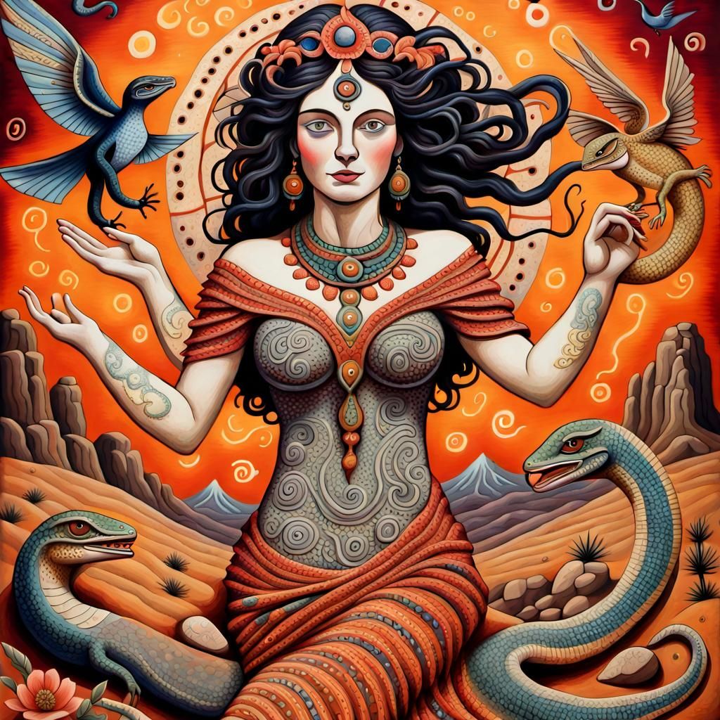 Lizards and Birds in Serpent Desert: Folk Art