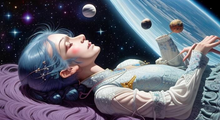 Surreal Space Orbit Scene in Detailed Fairytale Style