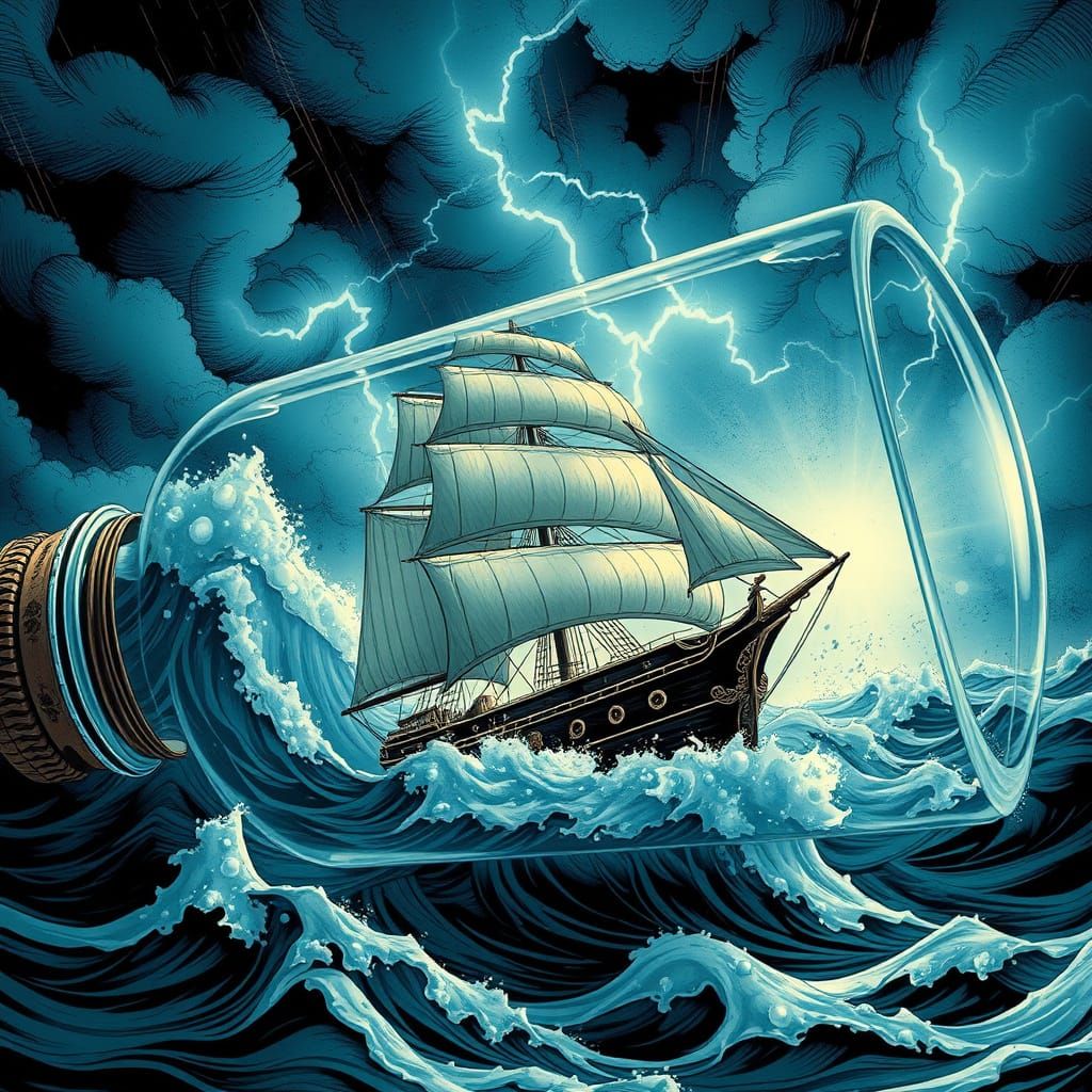 Ship in a Bottle: Stormy Seas Comic Art