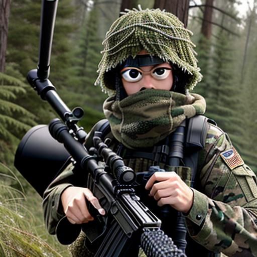 Army Sniper with Googly Eyes in Ghillie Suit