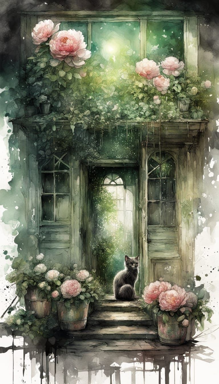 A Breathtaking Watercolor of a Parisian Greenhouse Entrance