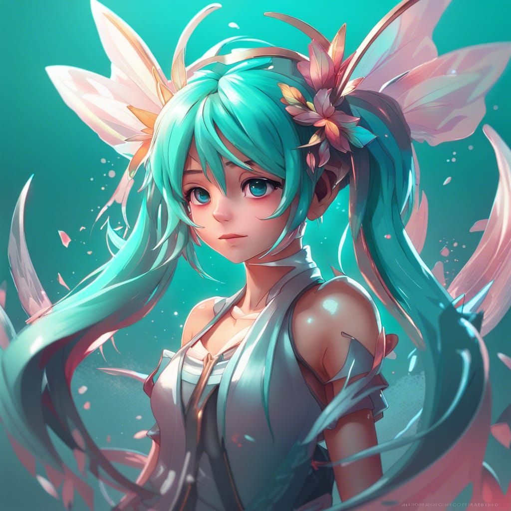 Chibi Hatsune Miku Fairy Portrait in Hyperdetailed Style