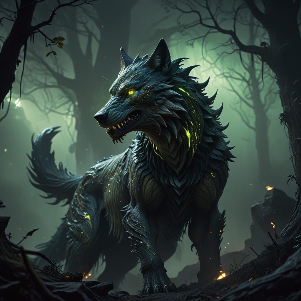 Fantasy Wolf Creature with Ethereal Glow