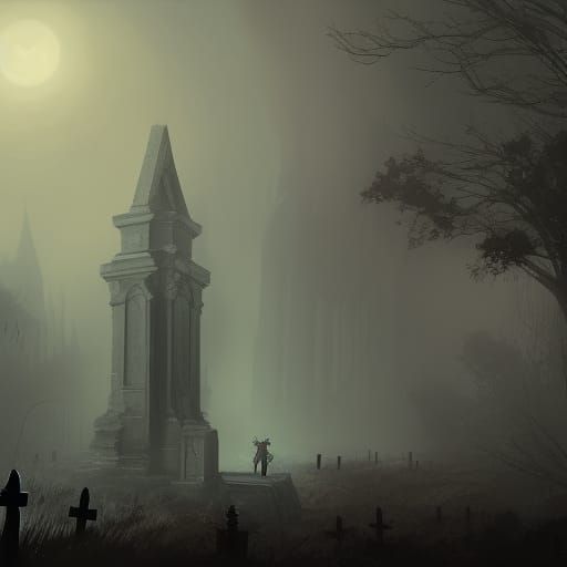 Creepy Abandoned Building in Graveyard Concept Art