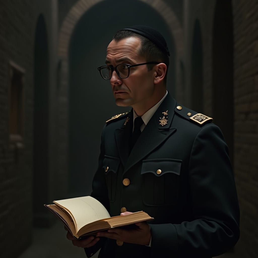 Soldier Reading Book in Atmospheric Lighting