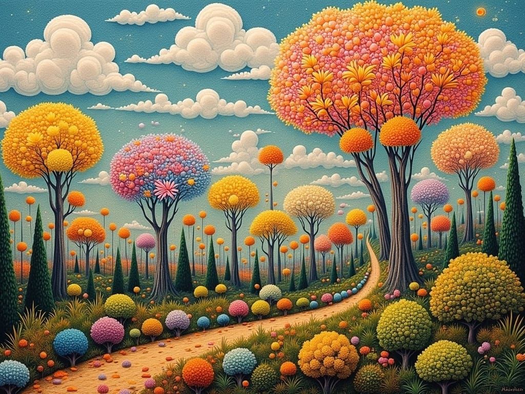 Surreal Forest with Geometric Shapes in Fauvist Style