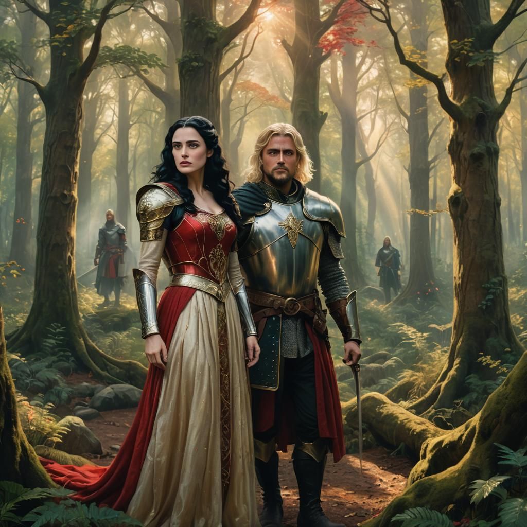 Katie McGrath and King Arthur in Mystical Forest