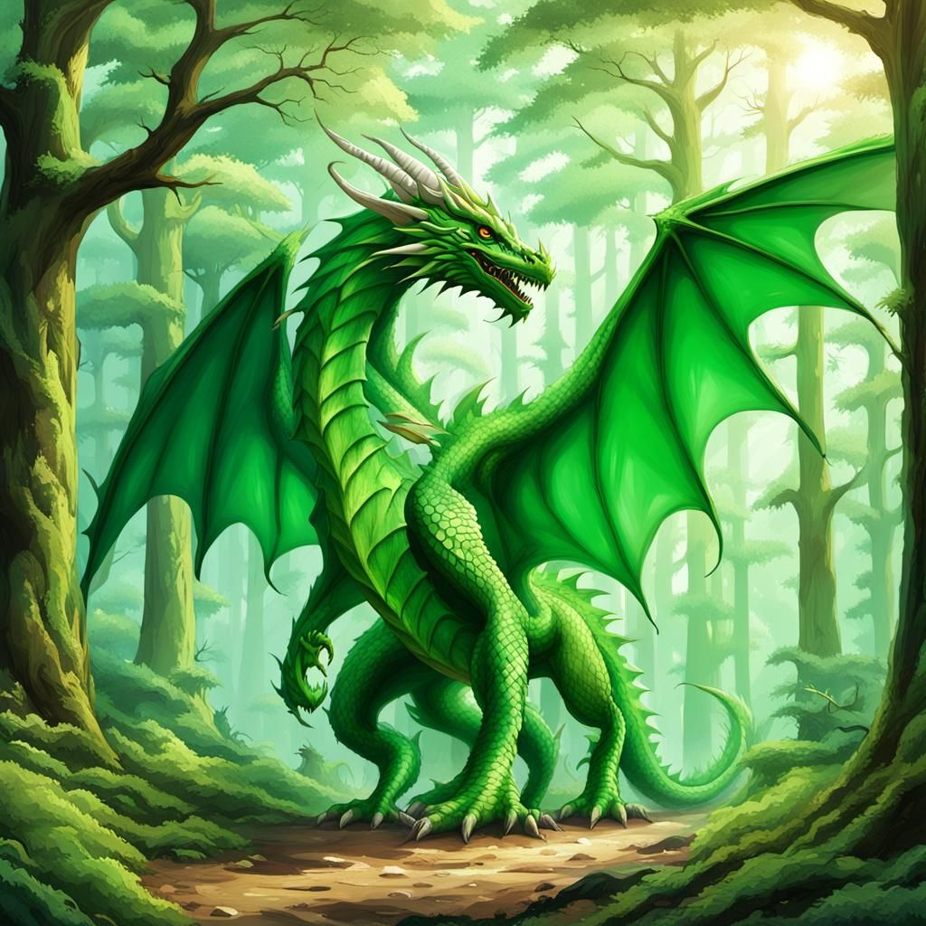 Dragon in Bleached Cedar and Green Forest