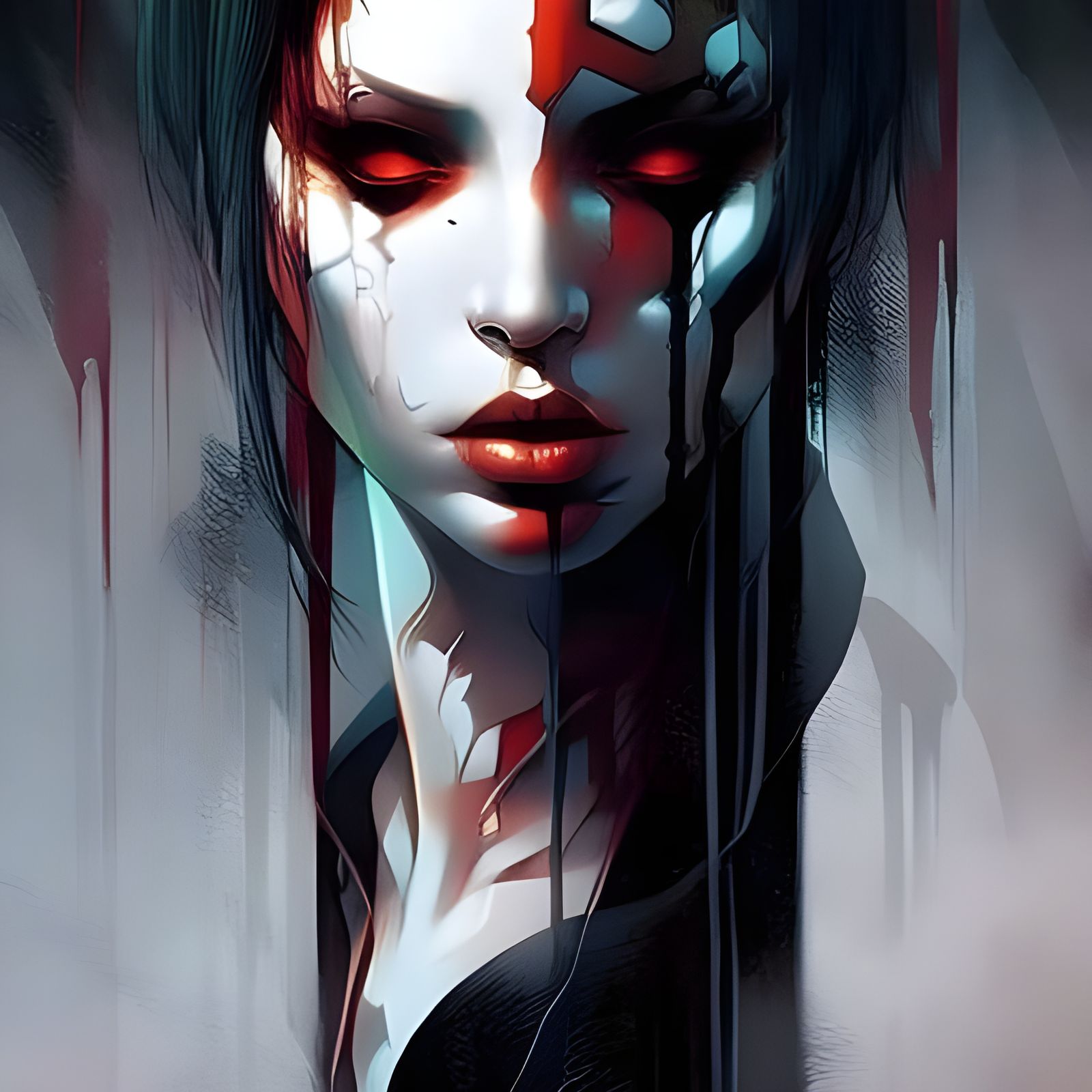 Gothic Vampire Portrait in Oil, Calligraphy Smoke