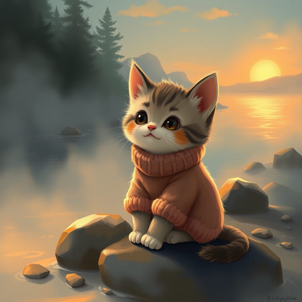 Misty Sunset Kitten Inspired by Miyazaki and Loish