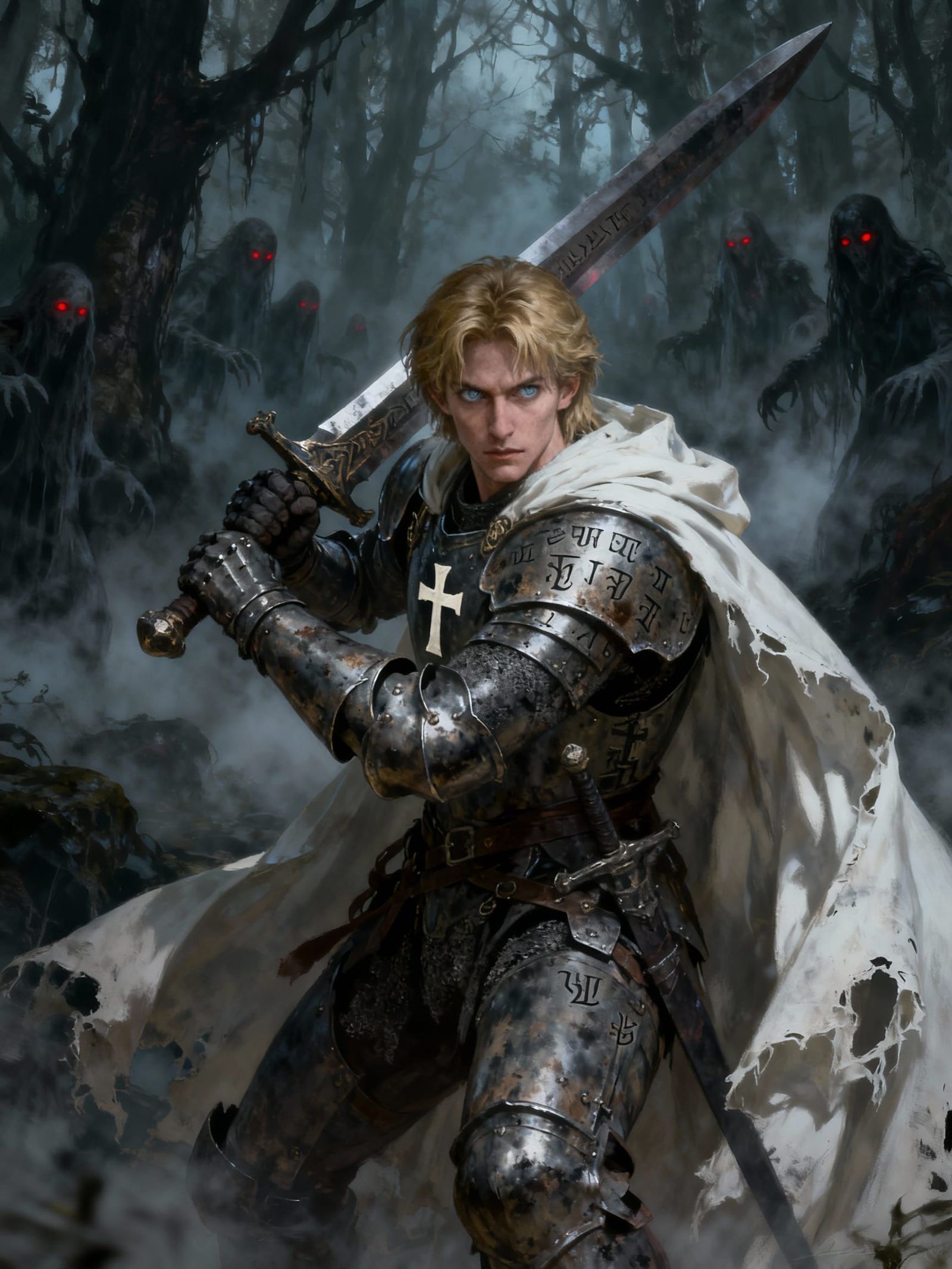 Gothic Paladin in Haunted Forest