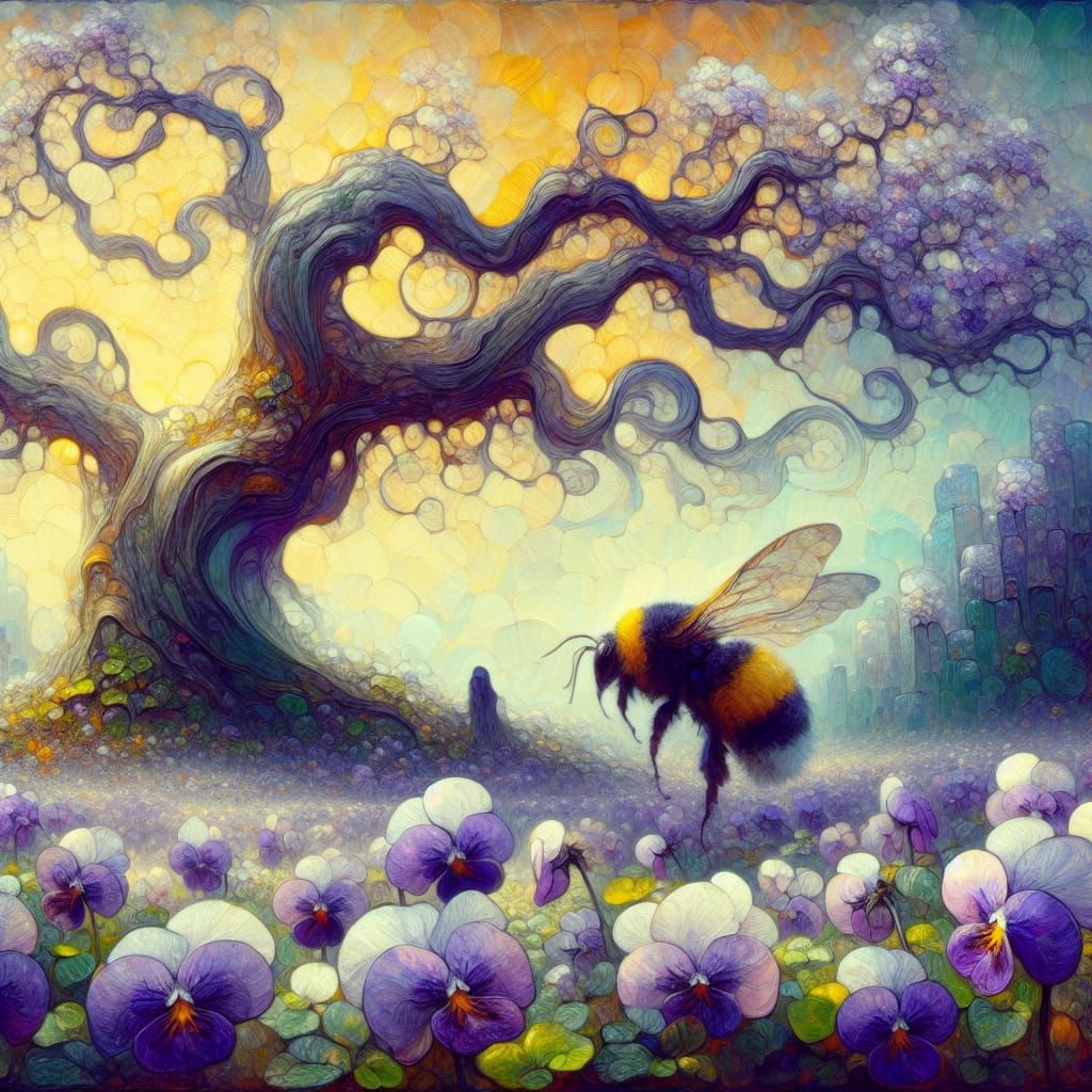 Violets Bloom: Art Nouveau Gouache Painting