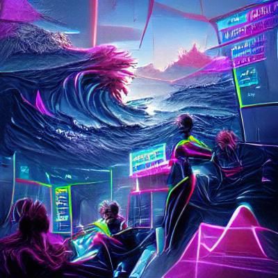 Synthwave Neon Ocean Current in Retro Style