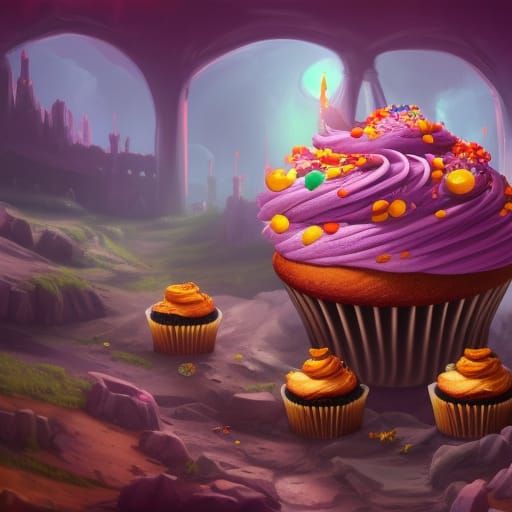 Cupcake Cat Fantastical Detailed Matte Painting