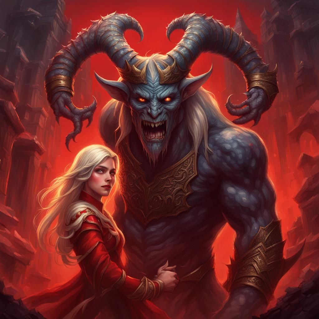 Evil Elf Slaying a Red Monster