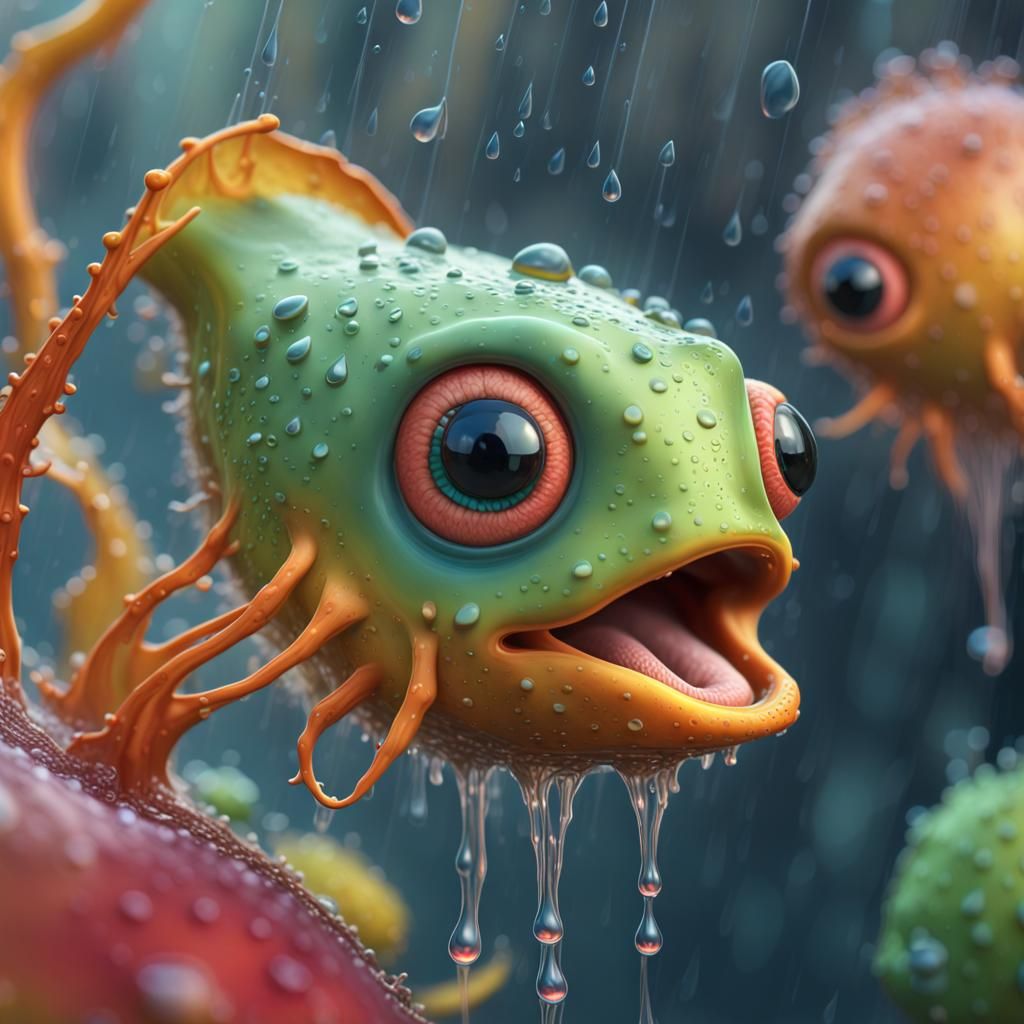 Hyperrealistic 3D Amoebas Feeding in Raindrop Habitat
