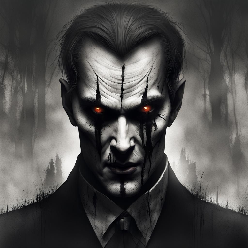 Malevolent Man in Nightmarish Gothic Graffiti Art