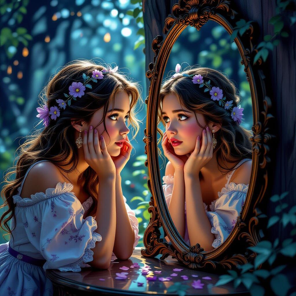 Dual Portrait: Smiling Girl and Mirror Reflection
