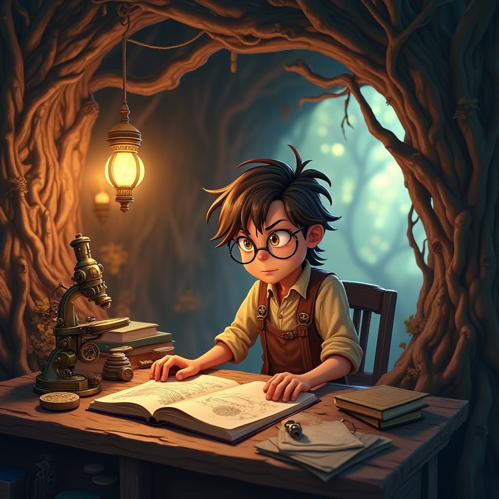 Steampunk Inventor Contemplates Complex Diagram