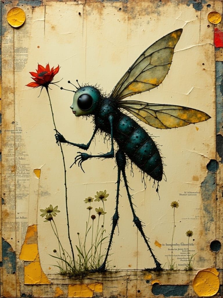 Surreal Fly in Whimsical, Tim Burton-Inspired Art