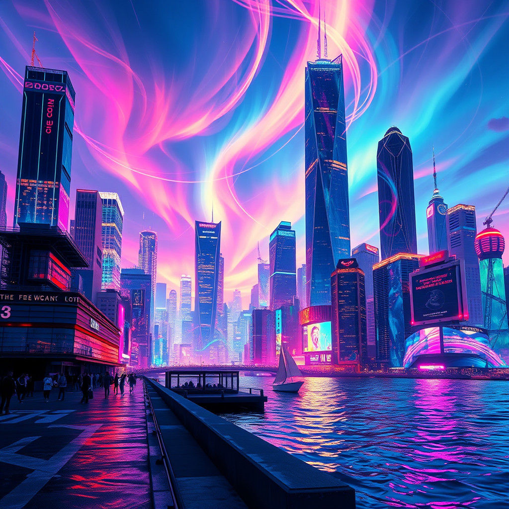 Luminous Metropolis at Dusk in Avant-Garde Style