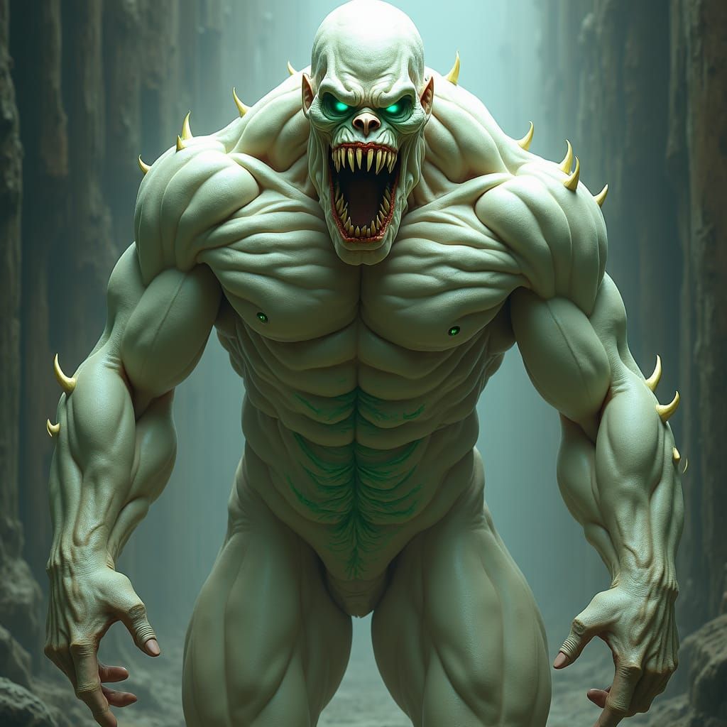 Imposing Skinless Figure with Green Eyes