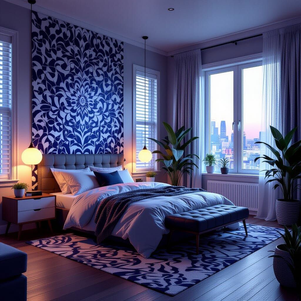Abstract Pattern Bedroom in Hyperrealistic 3D Style