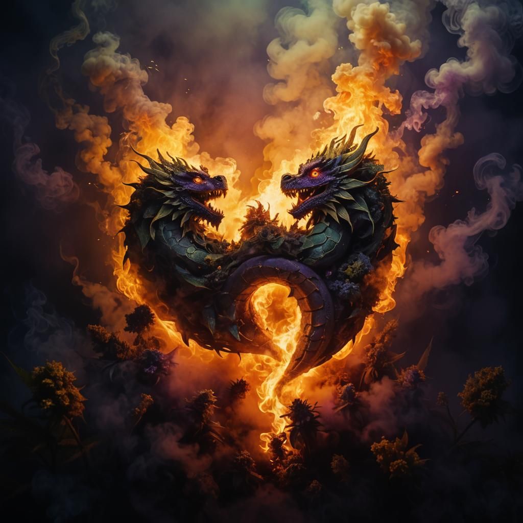 Surreal Dragon in Cannabis Smoke Dreamscape