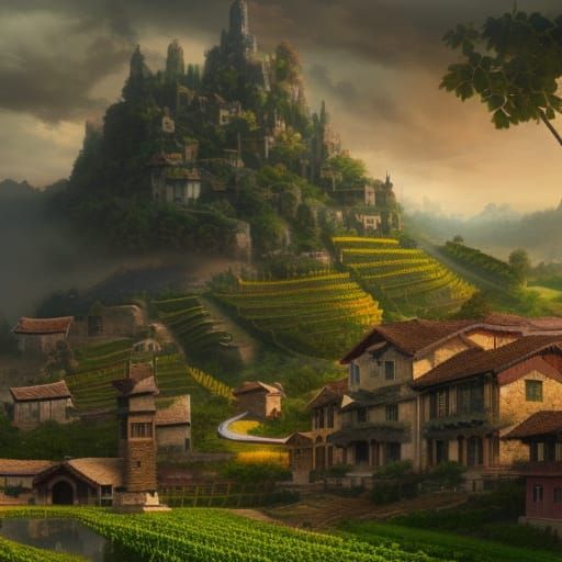 Fantasy Village with Roman and Asian Influences