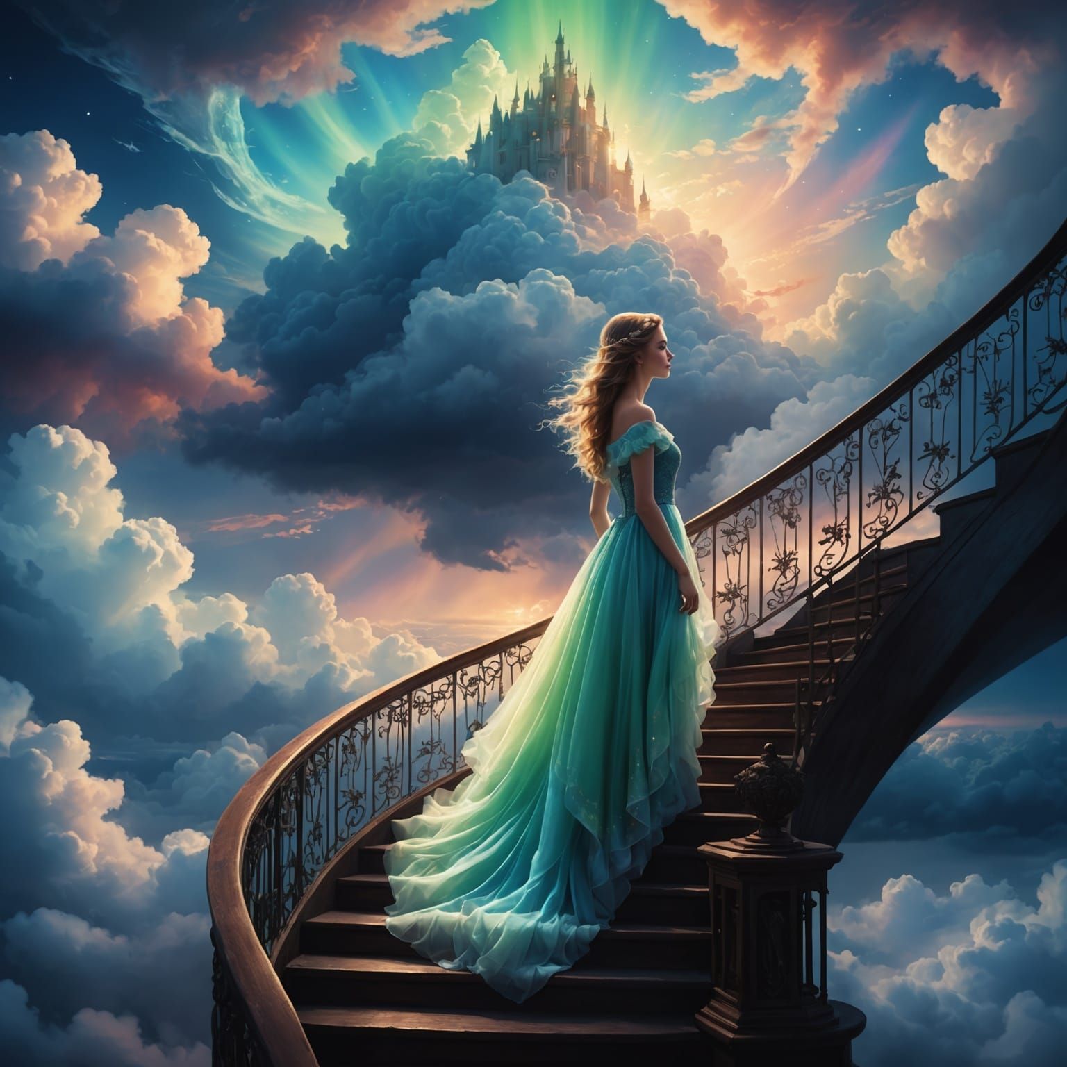 Ethereal Girl Ascends Stairway to Heaven