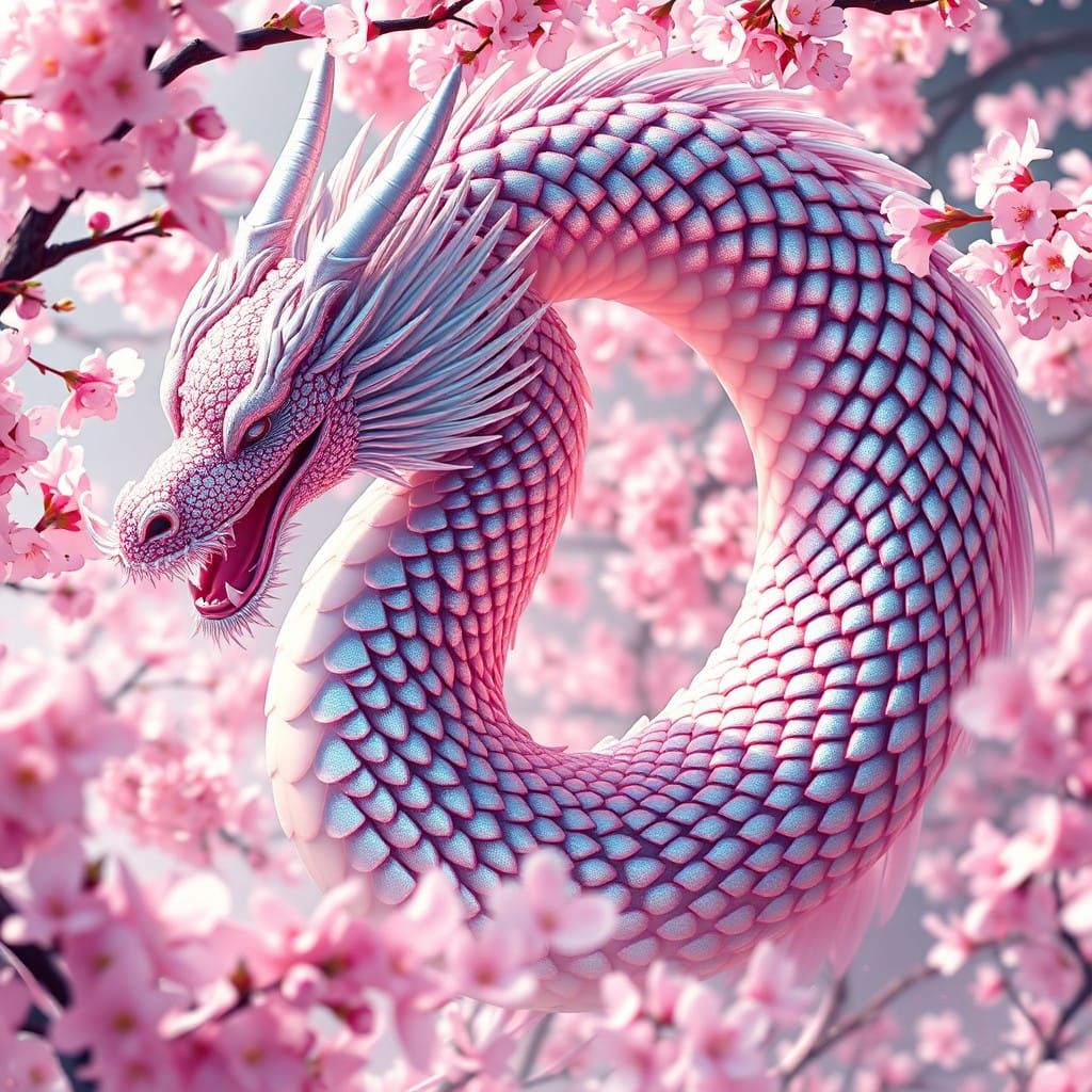 Ethereal Eastern Dragon in Vibrant Sakura Bloom