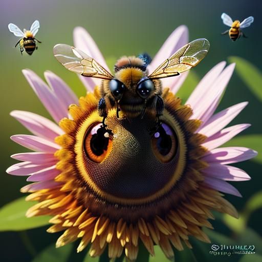 Adorable Honeybee Bear Hybrid in Surrealist Style