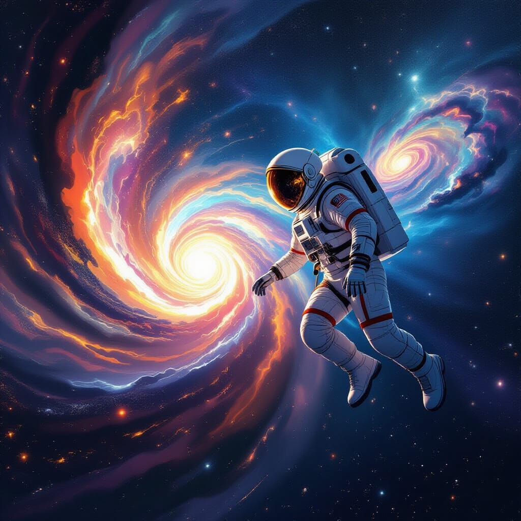 Astronaut and Swirling Time Vortex in Deep Space