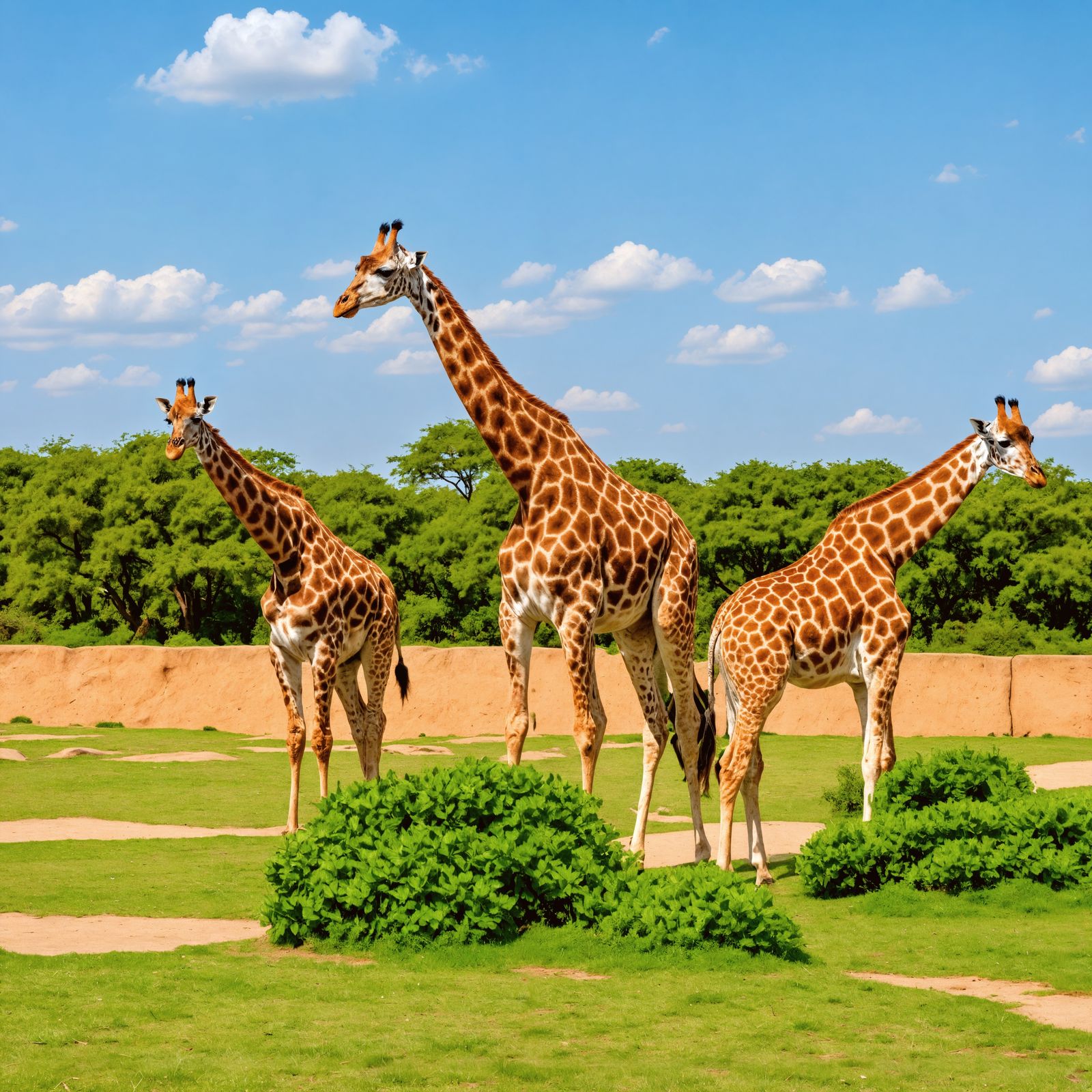 Hyperrealistic Giraffes in a Vibrant Zoo Scene