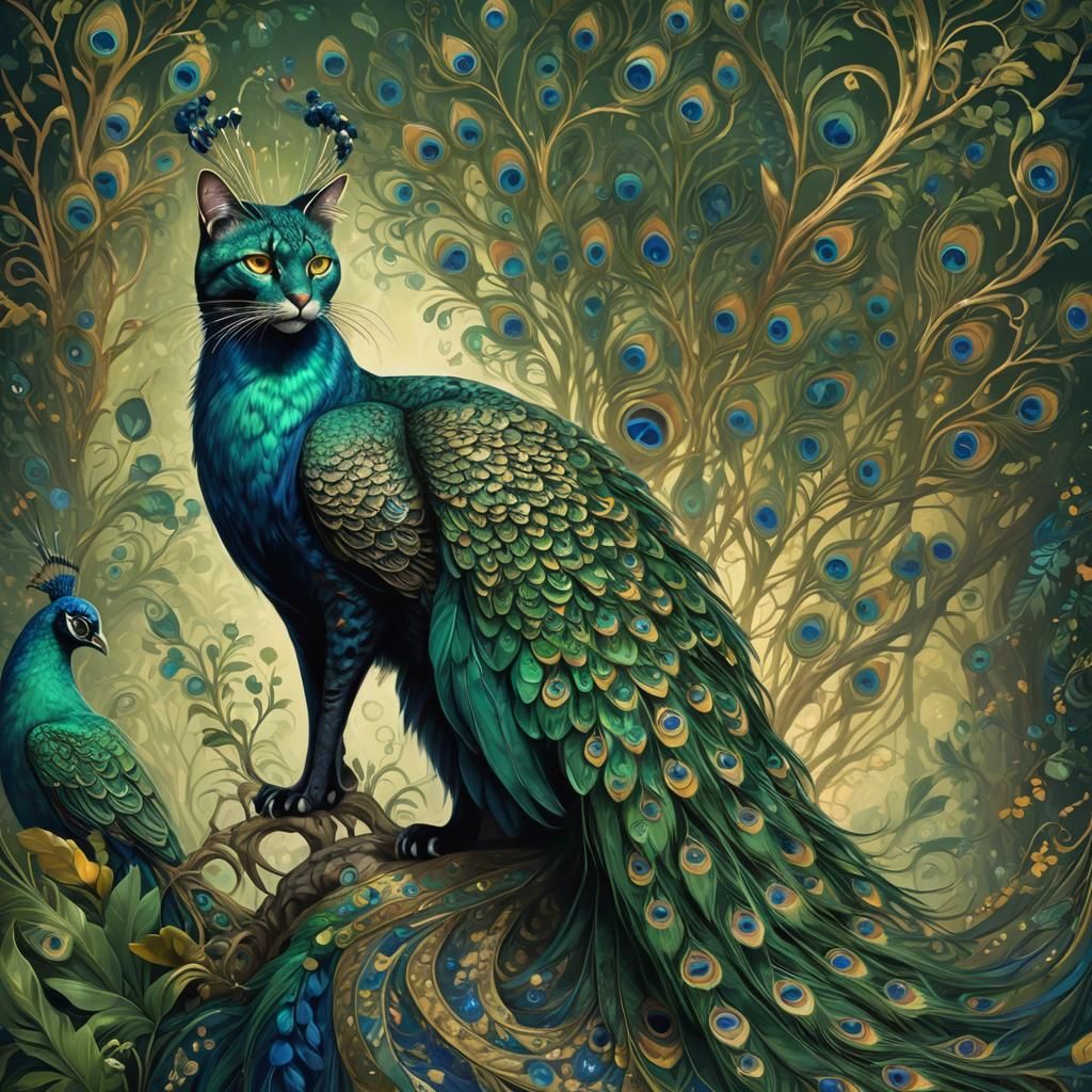 Majestic Peacat with Hypnotic Amber Eyes
