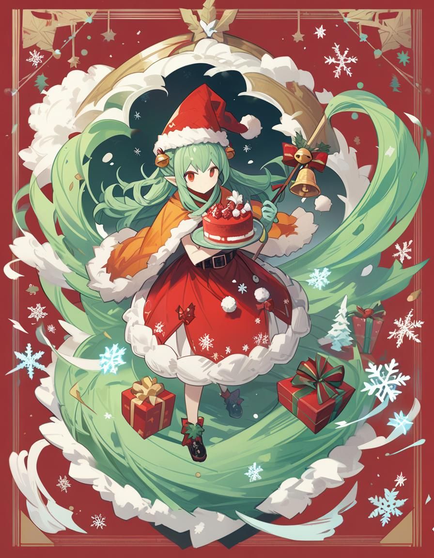 Red Velvet Christmas Witch in a Festive Holiday Scene