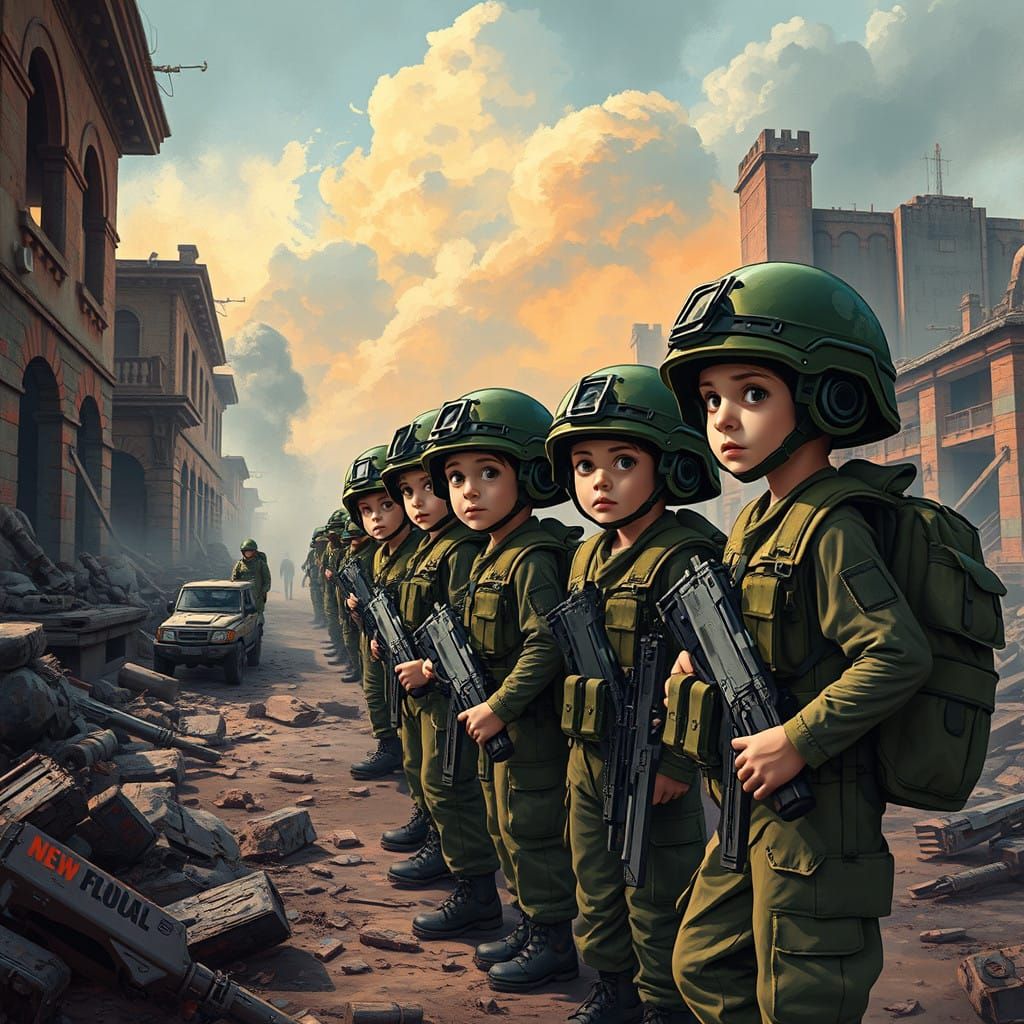 Dystopian USA Elementary School on War-Torn Battlefield in H...