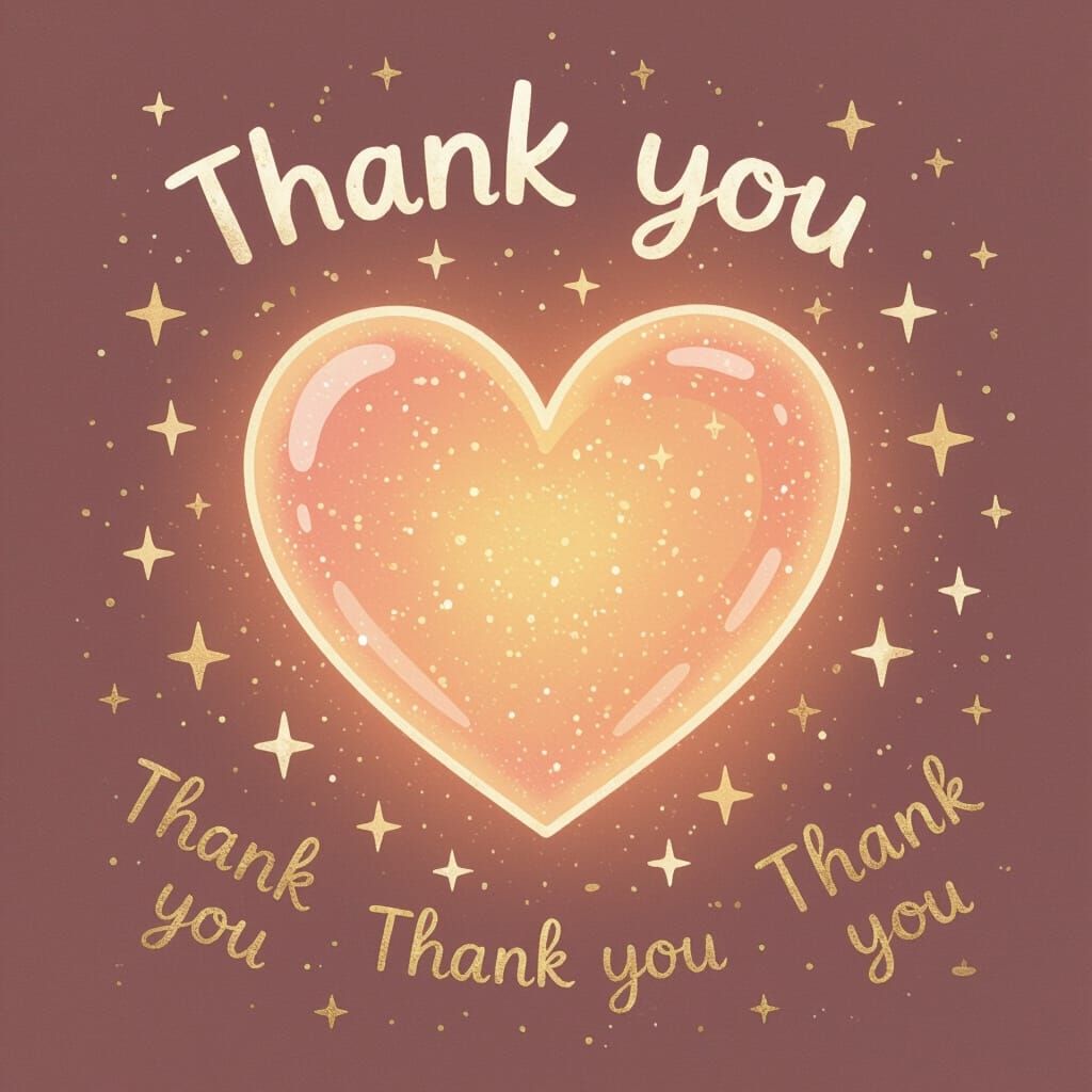 Glowing Heart Symbol with "Thank You" and Twinkling Stars