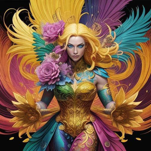 Dragon Peacock Woman in Comic Book Style